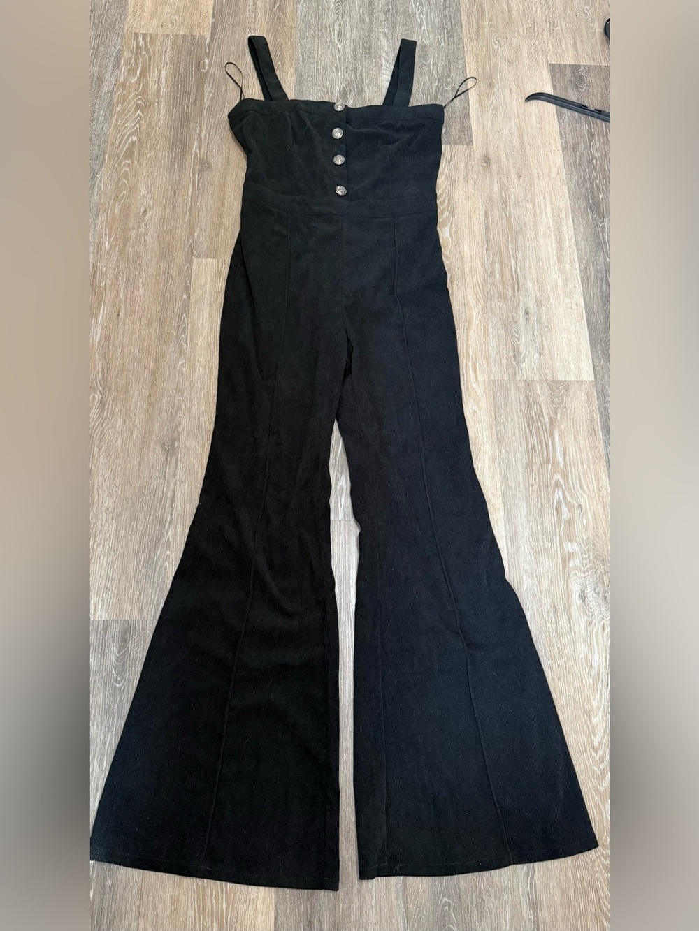 Flying Tomato Black High-Rise Flared Jumpsuit Pants with Button Bodice